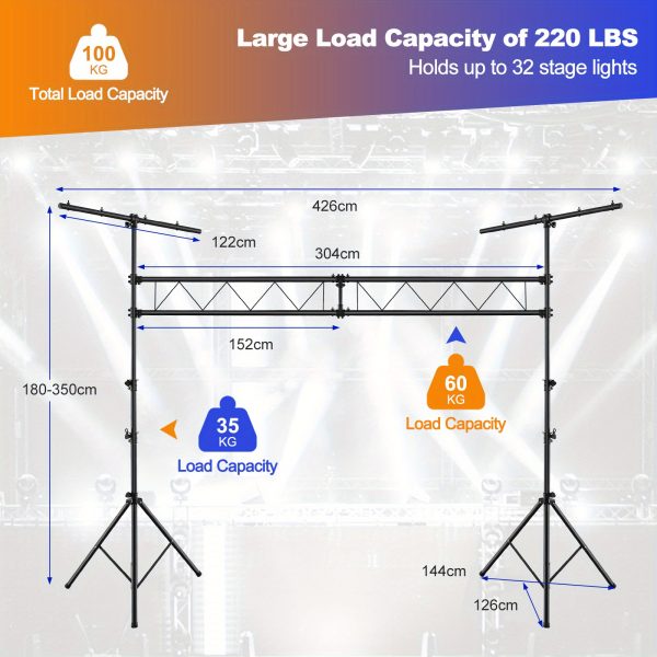goplus 15 ft lighting truss system, heavy duty metal lighting stand with adjustable height, retractable t bar, non slip pads, triangle foot, locking pins, extension for portable audio stage