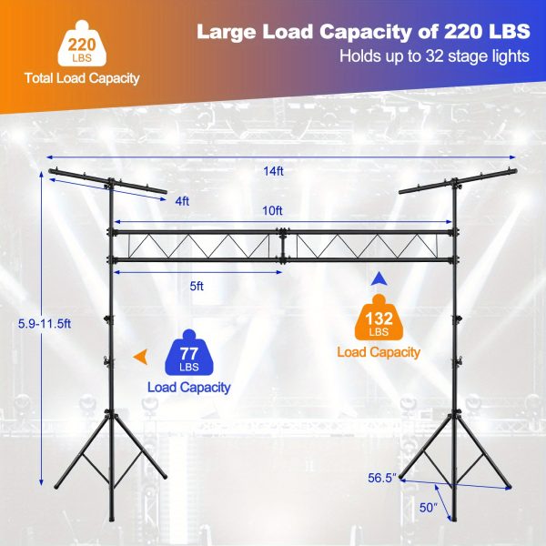 goplus 15 ft lighting truss system, heavy duty metal lighting stand with adjustable height, retractable t bar, non slip pads, triangle foot, locking pins, extension for portable audio stage