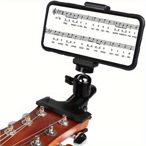 1/2/3pcs adjustable guitar headphone & phone holder clamp mount for smartphones, secure grip, ergonomic design, durable black plastic music sheet stand & hands free calling for guitarists
