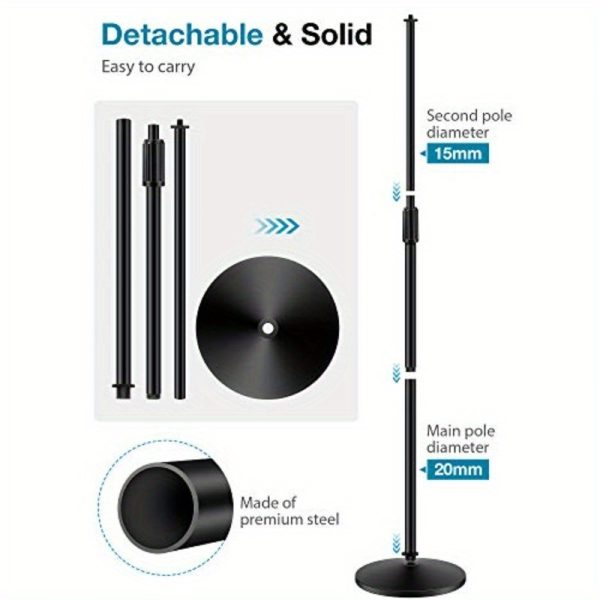 heavy duty mic stand with weighted base, adjustable height 34" 60", compatible with blue yeti, hyperx quadcast, shure sm58, samson q2u, fifine k669b, studio/stage/streaming sturdy metal construction, recording gear, detachable boom, durable build, boom arm, content creators, podcast setup, professional design, highquality materials, heightadjustable stand, live streamers