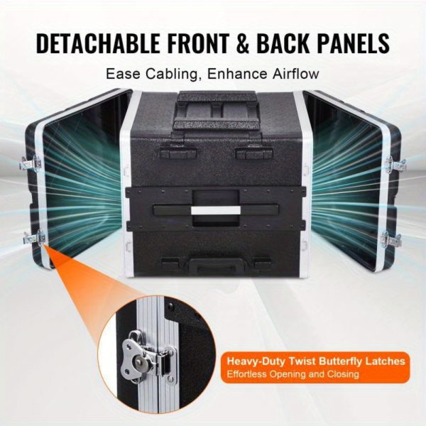 8u heavy duty abs industrial server rack cabinet with ergonomic handle & 2 removable shelves portable mobile workstation for home office, studio, live streaming sturdy metal frame, easy transport case, server rack for home office, studio organization, modern aesthetic, robust construction