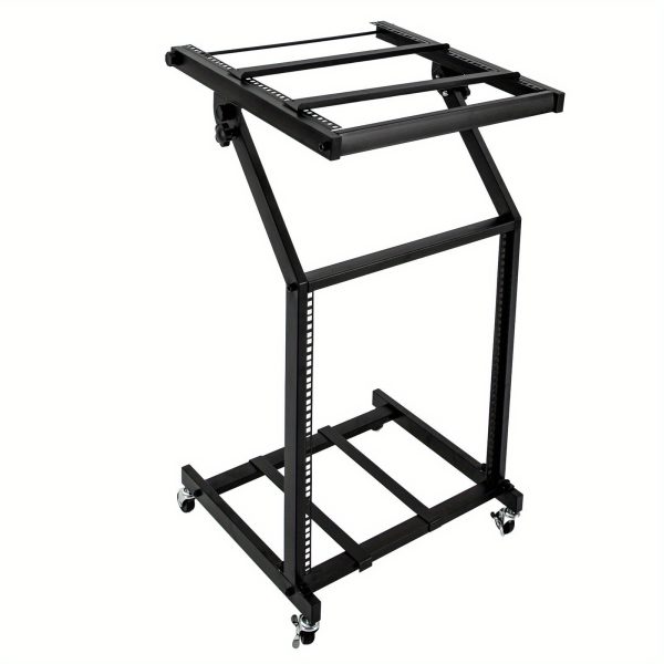 heavy duty 12u dj mixer stand with lockable wheels adjustable height dj studio rack, sturdy iron construction, space saving design for dj controllers, audio mixers, effects processors professional stage & home studio use black, compact setup, durable build, equipment cart, live performers