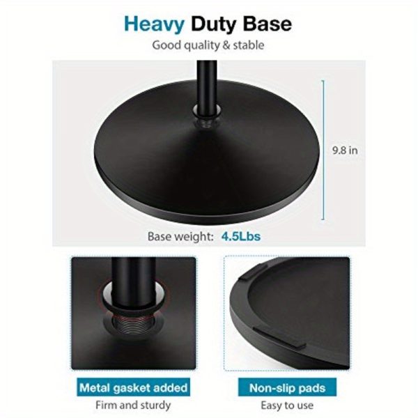 heavy duty mic stand with weighted base, adjustable height 34" 60", compatible with blue yeti, hyperx quadcast, shure sm58, samson q2u, fifine k669b, studio/stage/streaming sturdy metal construction, recording gear, detachable boom, durable build, boom arm, content creators, podcast setup, professional design, highquality materials, heightadjustable stand, live streamers