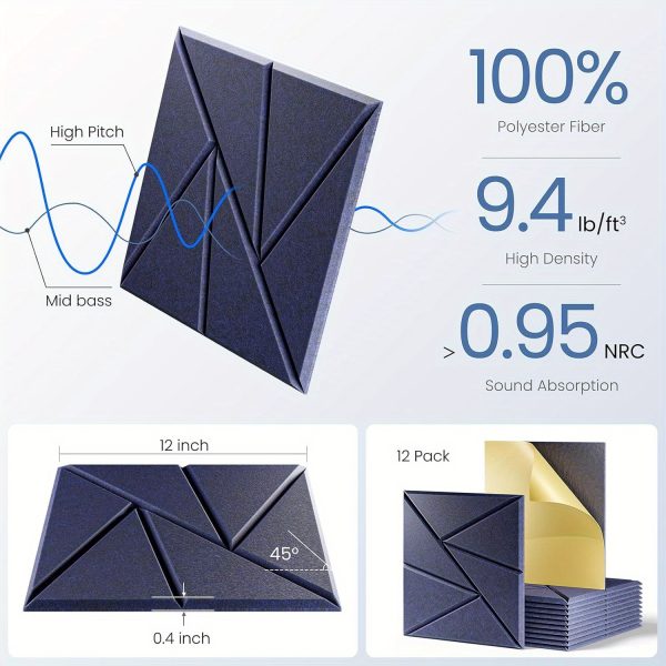 12 acoustic panels with self, 12"x 12"x 0. 4"sound proof foam panels, sound panels high density, soundproof wall panels for home studio office dark blue