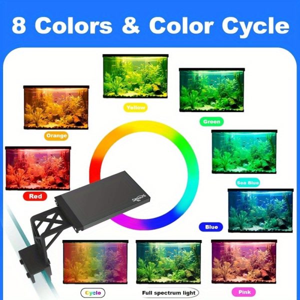 clip on aquarium light for plants 24/7 cycle fish tank light with timer, full spectrum +7 colors mode, auto on/off, adjustable brightness and height, 12w (7inch for 712 inch tank)
