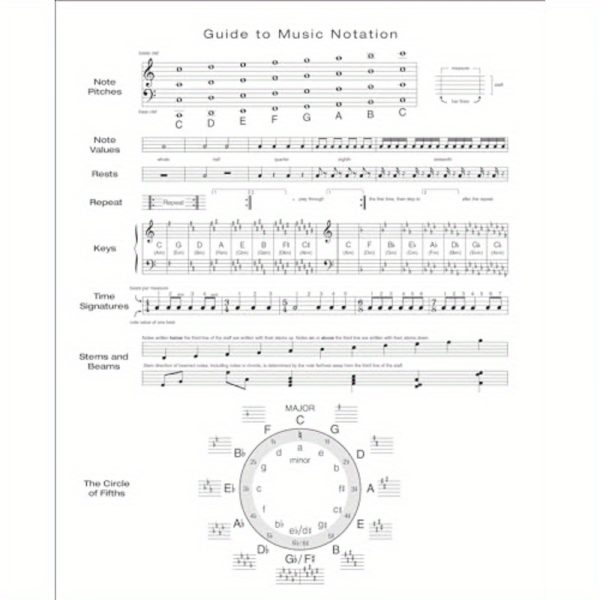 classic music manuscript notebook with 6x9 inch (15.24cm x 22.86cm) perforated pages, 12 staff sheets, and guide to music notation ideal for easy removal and use, music notebook