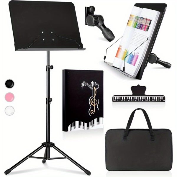 5in 1 dualuse sheet music stand desktop book stand metal portable solid back height adjustable from 31.457in with book stand support carrying bag sheet music folder and clip