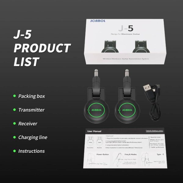 jcanol j5 guitar system guitar transmitter reiver rechargeable audio with 10 siganl channels 164ft for electric guitar bass