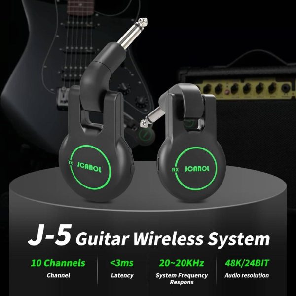 jcanol j5 guitar system guitar transmitter reiver rechargeable audio with 10 siganl channels 164ft for electric guitar bass