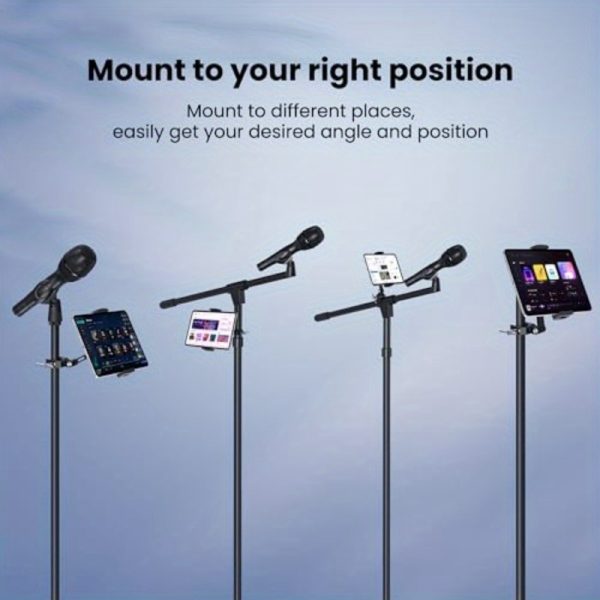 creadream tablet holder for microphone stand aluminum mic music stand holder mount for phone and for ipad adjustable tablet holder compatible with devices from 4.7 to 13 inch tablets and smartphones