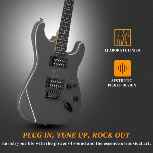 39 inch electric guitar, full size solid body h h pickups 6 strings beginner guitar kit with upgrade cable & guitar capo, tremolo arm, gig bag & strap