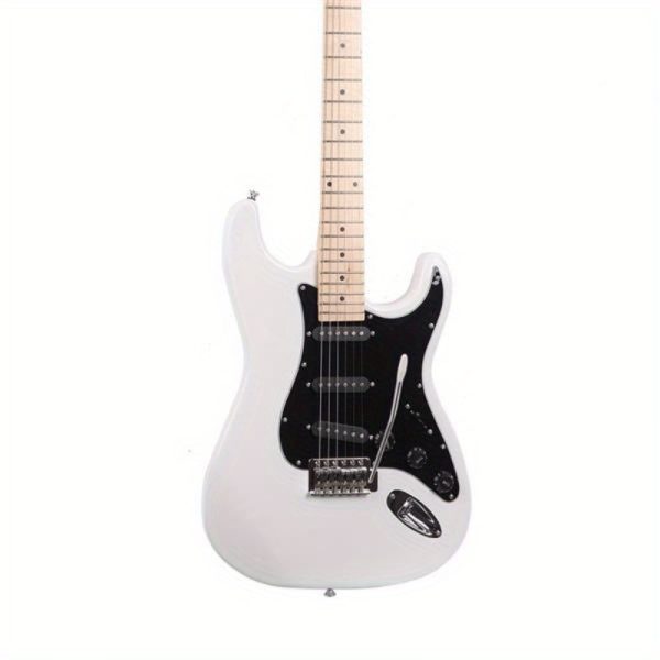 st electric guitar with black pickguard stylish white pickguard, black & white color options, durable lightweight design for professional & home studio use, studio guitar, sleek guitar, durable pickguard