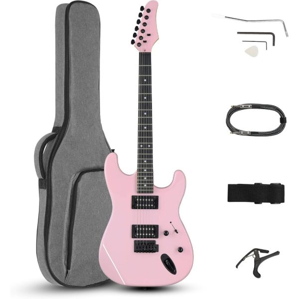 39 inch electric guitar, full size solid body h h pickups 6 strings beginner guitar kit with upgrade cable & guitar capo, tremolo arm, gig bag & strap