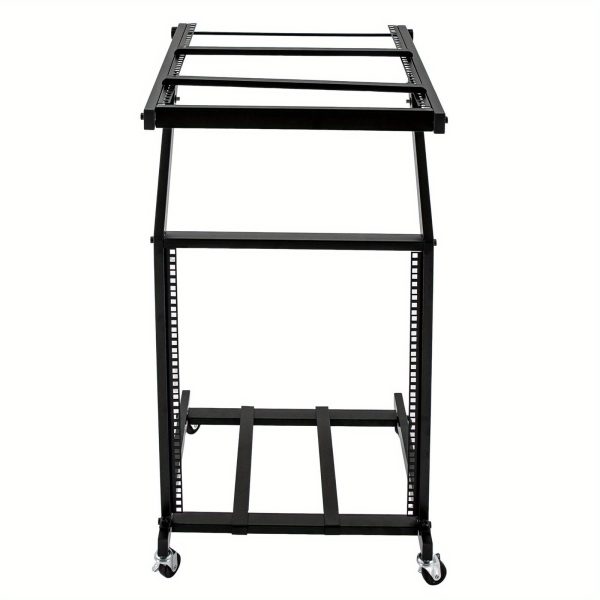 heavy duty 12u dj mixer stand with lockable wheels adjustable height dj studio rack, sturdy iron construction, space saving design for dj controllers, audio mixers, effects processors professional stage & home studio use black, compact setup, durable build, equipment cart, live performers