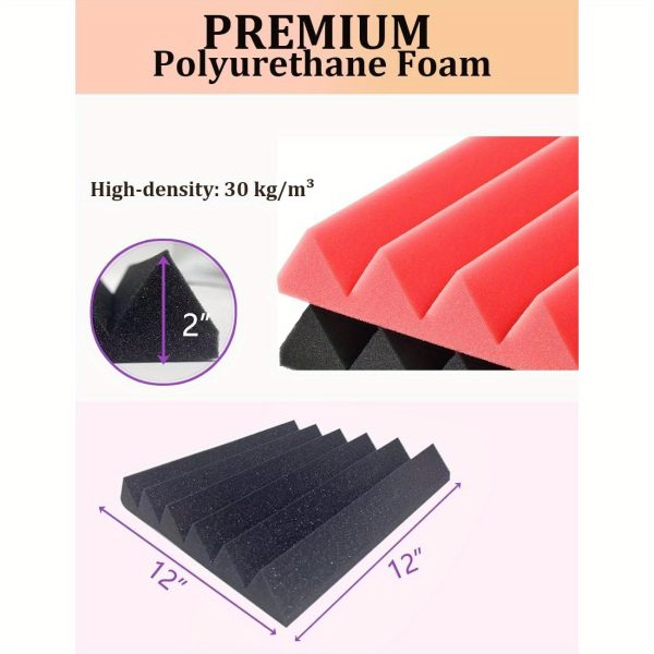 acoustic foams panels 24 2" x 12"x 12" sound proof foam panels for walls high density and fire resistant soundproofing panels soundproof studio wedges sound dampening panels black red