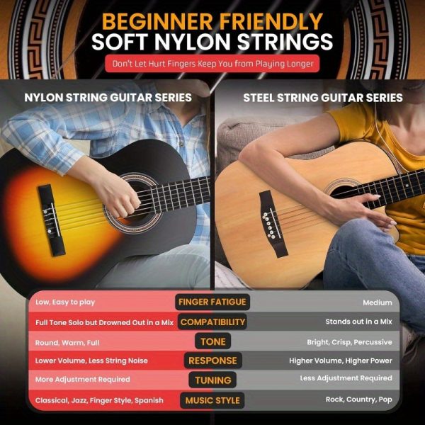 beginner acoustic guitar kit, 1/2 junior size all wood instrument for kids, adults, 34" sunburst teardrop matte