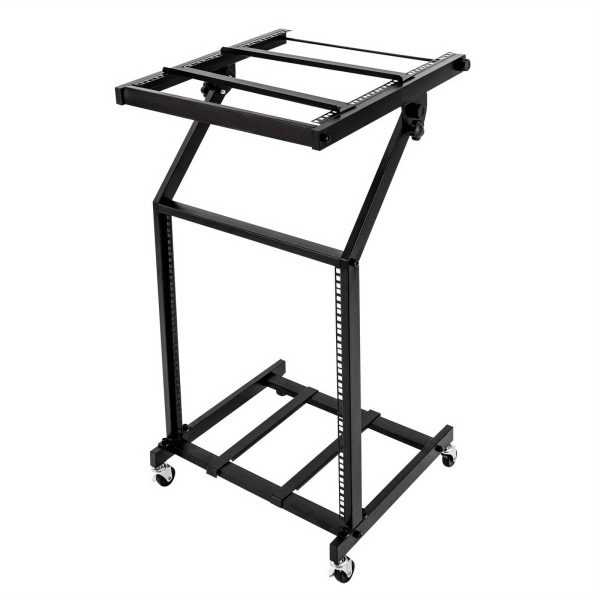 heavy duty 12u dj mixer stand with lockable wheels adjustable height dj studio rack, sturdy iron construction, space saving design for dj controllers, audio mixers, effects processors professional stage & home studio use black, compact setup, durable build, equipment cart, live performers