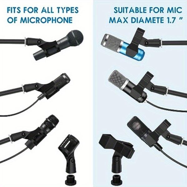 heavy duty adjustable mic stand with tripod base full rotation boom arm (180° rotation), extendable from 29" to 52" height, collapsible design, sturdy steel construction for studio, live performances, weddings, home/outdoor use w/mic clip holder black, wedding sound system, versatile microphone setup, rubberdamped legs, karaoke setup, stable support, event organizers