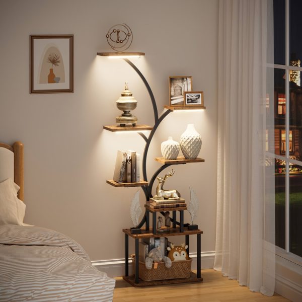 music stand 8 layer corner rack, 62.2 inch high music stand magazine rack, corner file rack music stand display cabinet box with light, collection display stand, living room bedroom decoration, photo album, decorative music
