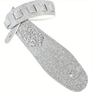 amp; wwgl108 aria glow silvery super sparkle glitter bomb padded guitar strap white glove leather back for acoustic, electric, and bass guitars