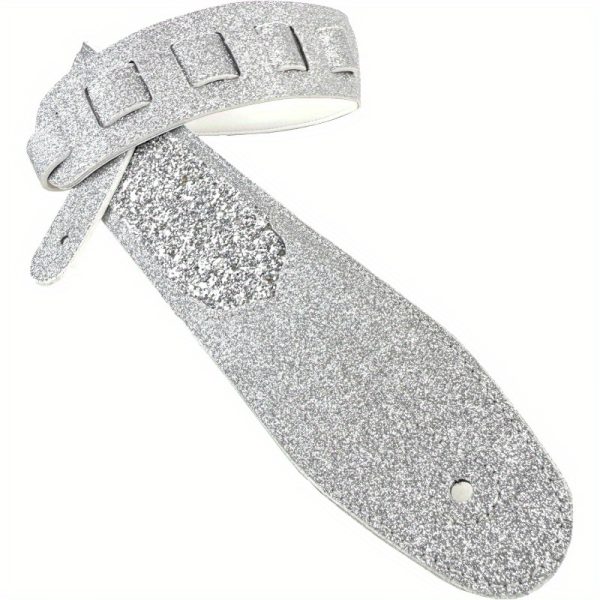 amp; wwgl108 aria glow silvery super sparkle glitter bomb padded guitar strap white glove leather back for acoustic, electric, and bass guitars