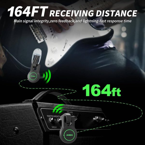 jcanol j5 guitar system guitar transmitter reiver rechargeable audio with 10 siganl channels 164ft for electric guitar bass