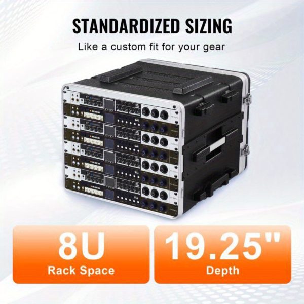 8u heavy duty abs industrial server rack cabinet with ergonomic handle & 2 removable shelves portable mobile workstation for home office, studio, live streaming sturdy metal frame, easy transport case, server rack for home office, studio organization, modern aesthetic, robust construction
