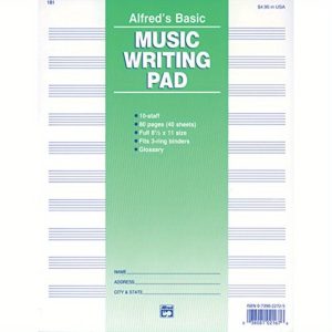 alfred's basic music writing pad 10 staff, 40 shelves, full 8.5" x 11" size, 3 ring binders included, glossary, music writing book | professional appearance | durable paper