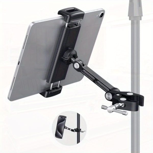 creadream tablet holder for microphone stand aluminum mic music stand holder mount for phone and for ipad adjustable tablet holder compatible with devices from 4.7 to 13 inch tablets and smartphones