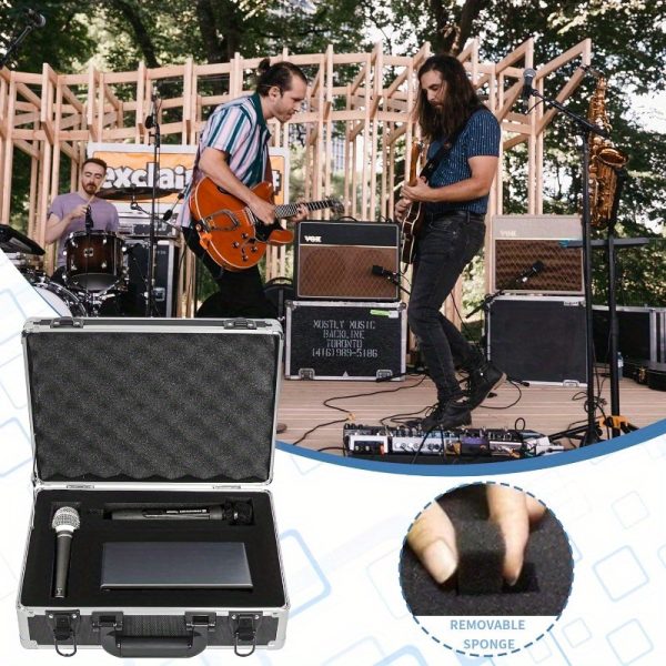 ithwiu 14" heavy duty hard case with customizable foam professional studio & field use, one hand opening latches, secure storage for wireless mic systems, camera gear, lens, equipment black, sleek metallic finish, eva protective material