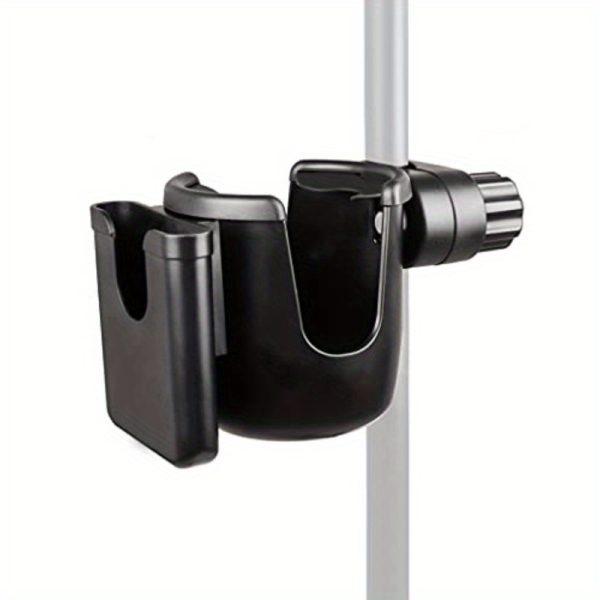 mr.power mic stand cup holder with phone holder 2in 1 bottle & phone holder for music stand boom, compatible with 3.3 9.5cm cups, microphone, and more, black, music stand holder, sturdy construction