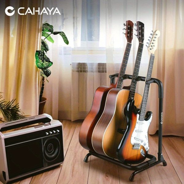 multi guitar rack: 3 holder stand, universal guitar display rack with thick rubber padding for classical, acoustic and electric guitars amp; bass cy0344