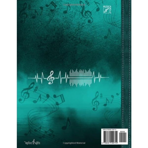 music notebook with music notation guide 120 pages, 6 staves per page, wide staff, premium white paper, mint green cover, includes music symbols & ecg graphic, perfect for school, practice, and composition, music notebook for school, school music book, modern music book, durable music book