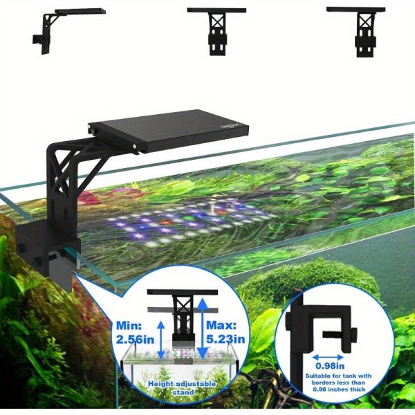 clip on aquarium light for plants 24/7 cycle fish tank light with timer, full spectrum +7 colors mode, auto on/off, adjustable brightness and height, 12w (7inch for 712 inch tank)