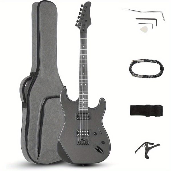 39 inch electric guitar, full size solid body h h pickups 6 strings beginner guitar kit with upgrade cable & guitar capo, tremolo arm, gig bag & strap