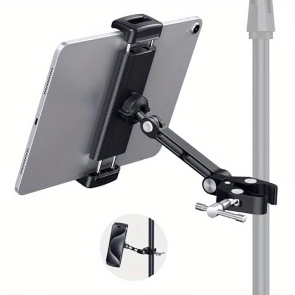 creadream tablet holder for microphone stand aluminum mic music stand holder mount for phone and for ipad adjustable tablet holder compatible with devices from 4.7 to 13 inch tablets and smartphones