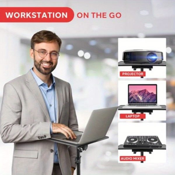 heavy duty pro laptop & projector tripod stand adjustable height from 22" to 35" (laptop/projector/dj mount), with stable tripod base, 14x11 plate compatible with macbook, pc, dj mixers, projectors for home, office, studio, stage supports up to 5.76 lbs