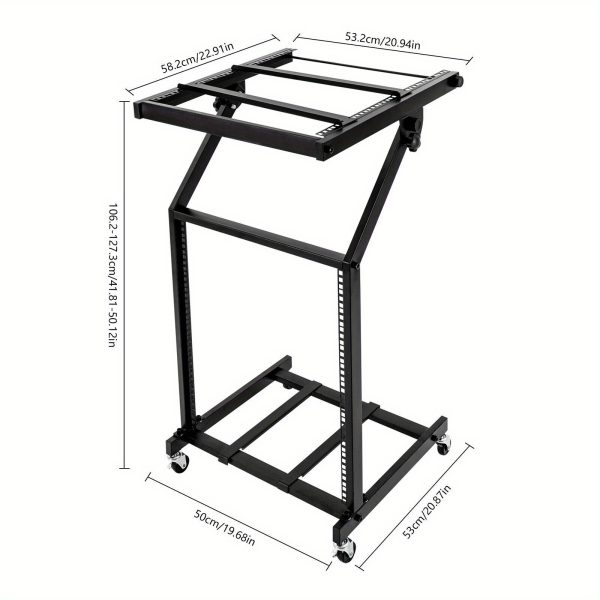 heavy duty 12u dj mixer stand with lockable wheels adjustable height dj studio rack, sturdy iron construction, space saving design for dj controllers, audio mixers, effects processors professional stage & home studio use black, compact setup, durable build, equipment cart, live performers