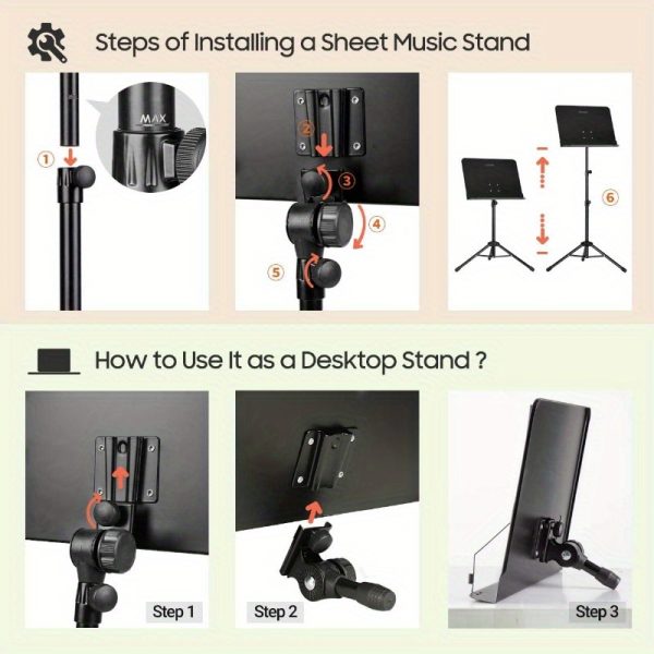 5in 1 dualuse sheet music stand desktop book stand metal portable solid back height adjustable from 31.457in with book stand support carrying bag sheet music folder and clip