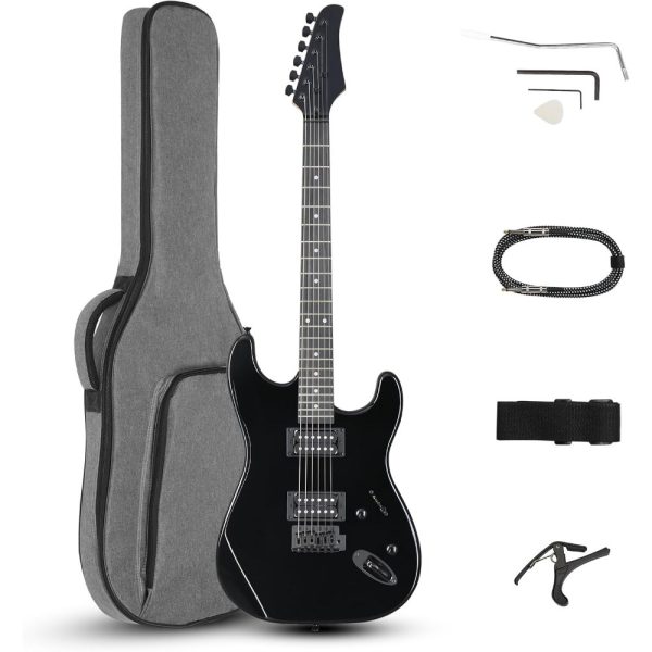 39 inch electric guitar, full size solid body h h pickups 6 strings beginner guitar kit with upgrade cable & guitar capo, tremolo arm, gig bag & strap