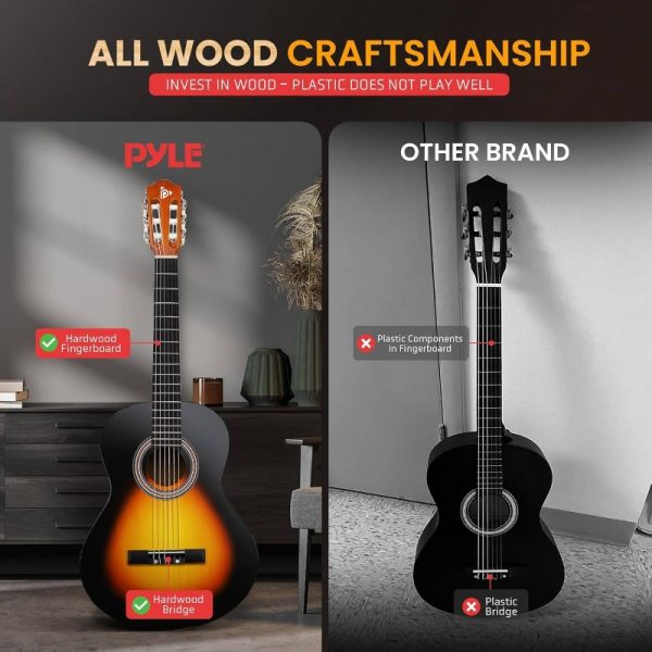 beginner acoustic guitar kit, 1/2 junior size all wood instrument for kids, adults, 34" sunburst teardrop matte