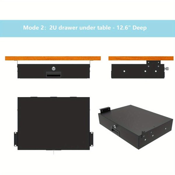 2u heavy duty server cabinet case 19" with lockable 2u server drawer, key protected rack mount, 12.6" deep storage for studio recording equipment & instruments, studio storage organizer, sleek organizer, secure lock mechanism