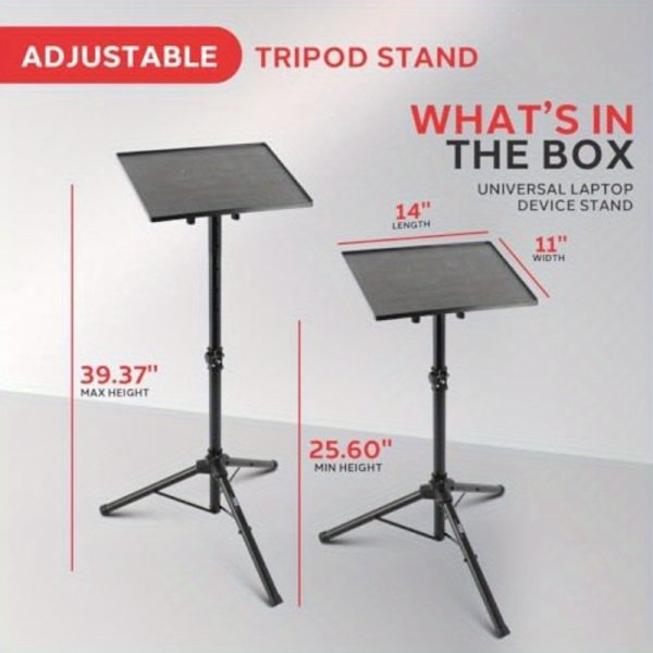 heavy duty pro laptop & projector tripod stand adjustable height from 22" to 35" (laptop/projector/dj mount), with stable tripod base, 14x11 plate compatible with macbook, pc, dj mixers, projectors for home, office, studio, stage supports up to 5.76 lbs