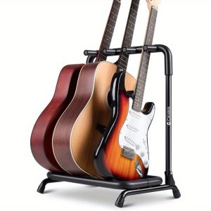 multi guitar rack: 3 holder stand, universal guitar display rack with thick rubber padding for classical, acoustic and electric guitars amp; bass cy0344