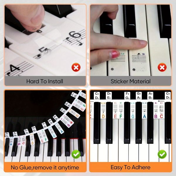 61 key piano stickers removable & repositionable piano key labels with clear note letters a0 c9 / numbers 1 0 for digital/grand/piano keyboards includes storage box music lesson, practice, composition beginner/advanced pianists compatible with all keyboards, piano accessories, visible note identification, practice guide, half step layout, highquality adhesive, beginner pianists