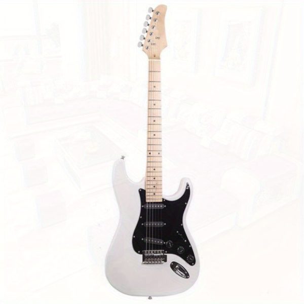 st electric guitar with black pickguard stylish white pickguard, black & white color options, durable lightweight design for professional & home studio use, studio guitar, sleek guitar, durable pickguard