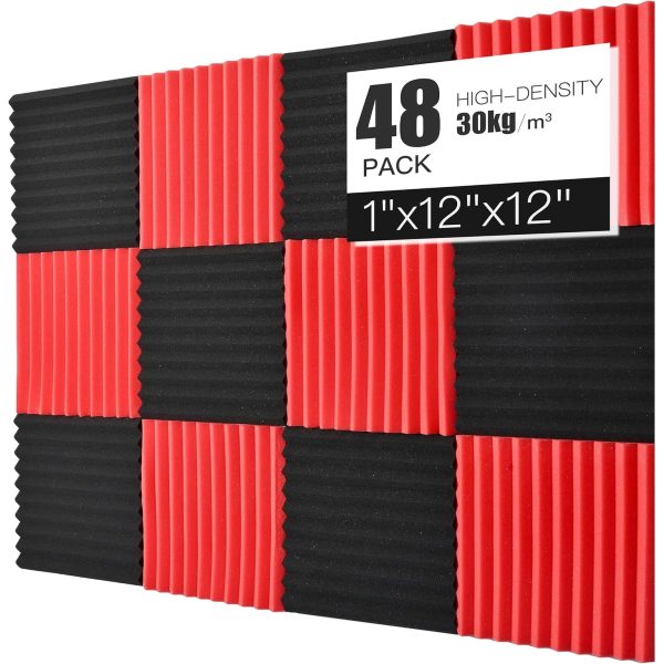 acoustic foams panels 24 2" x 12"x 12" sound proof foam panels for walls high density and fire resistant soundproofing panels soundproof studio wedges sound dampening panels black red