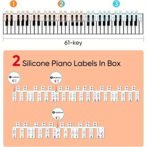 61 key piano stickers removable & repositionable piano key labels with clear note letters a0 c9 / numbers 1 0 for digital/grand/piano keyboards includes storage box music lesson, practice, composition beginner/advanced pianists compatible with all keyboards, piano accessories, visible note identification, practice guide, half step layout, highquality adhesive, beginner pianists