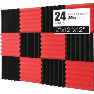 acoustic foams panels 24 2" x 12"x 12" sound proof foam panels for walls high density and fire resistant soundproofing panels soundproof studio wedges sound dampening panels black red