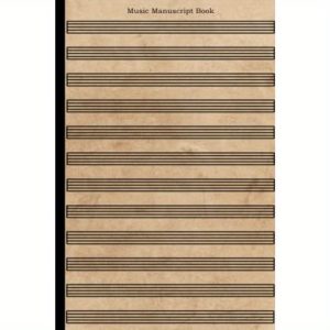 professional music manuscript book a5 composer notebook with wide staff (12 staves/page) elegant beige & dark bands heavy duty notation paper for classical, jazz, musical theater ideal for professional & student composers, songwriters 110 page music score book, composer workbook, classic design, durable paper, highquality print